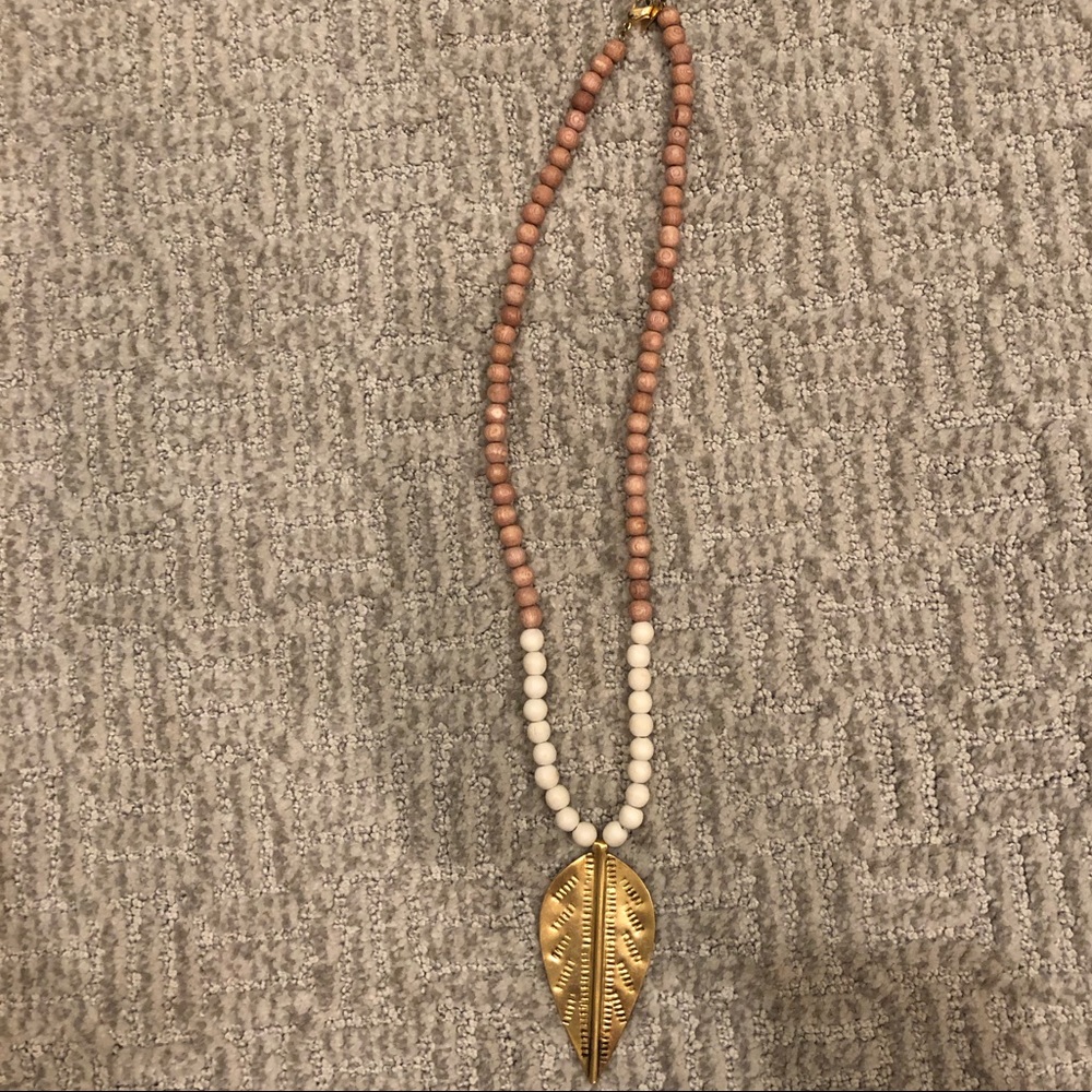 Gold, muted pink, and cream beaded necklace